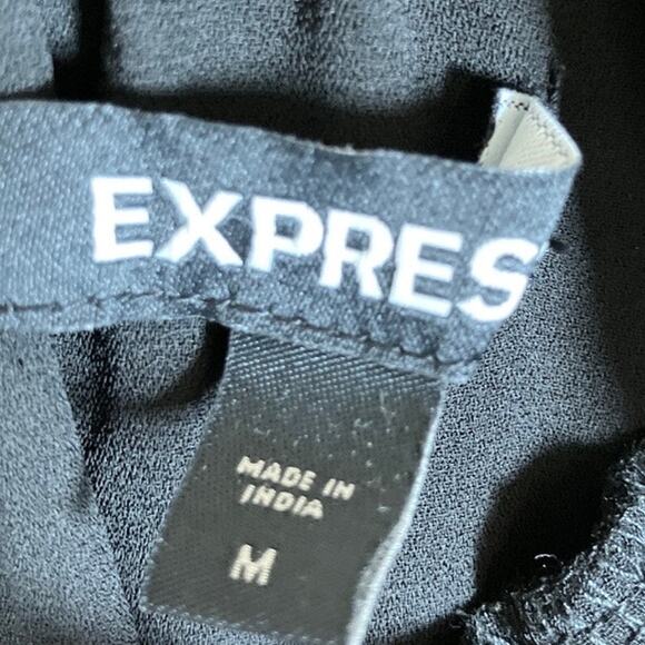 Express Womens Dress Black Ruffle Tiered Mock Neck Sleeveless Mini Medium - Picture 4 of 10